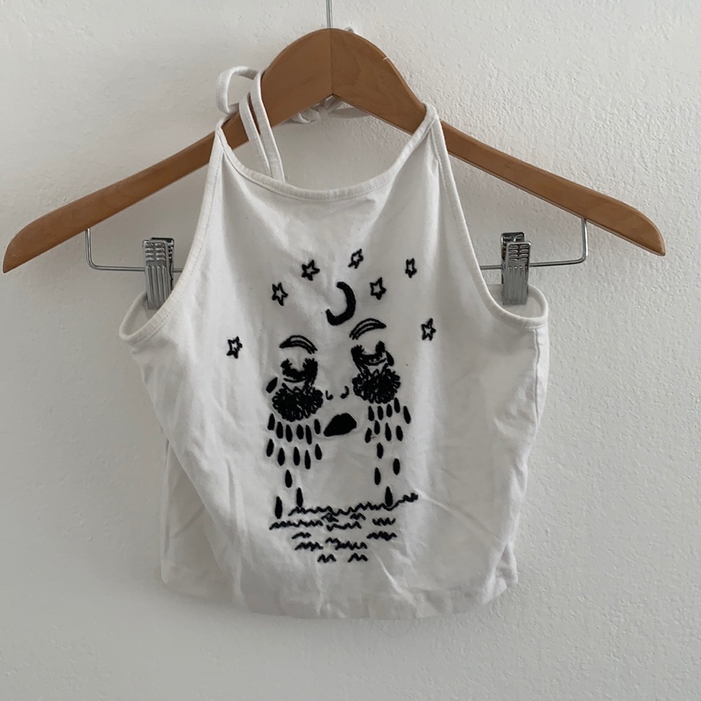 White graphic Brandy Melville halter top!